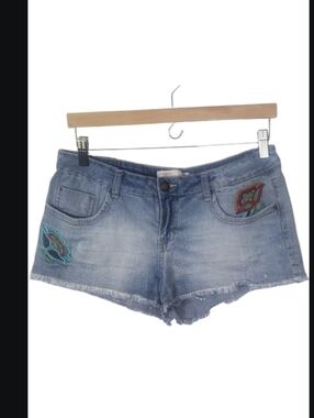 No Boundaries Embroided Floral Distressed Jean Shorts